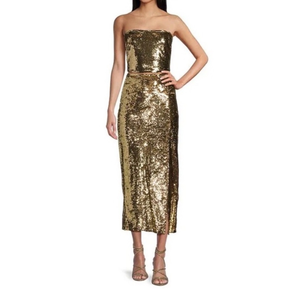 NWT! 2 PC Gianni Bini Gold Strapless Sequin Dress